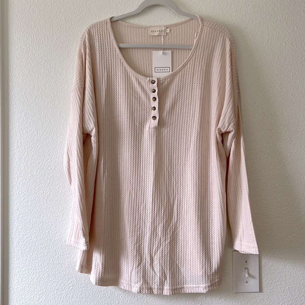 Cream oversized waffle knit top, size large